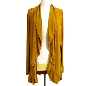New Draped Front Flowy Gold Mustard Long Cardi Size XL